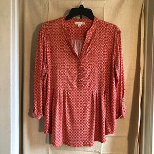 Westport 1962 Sz XL Orange Floral Print Long Sleeve Blouse